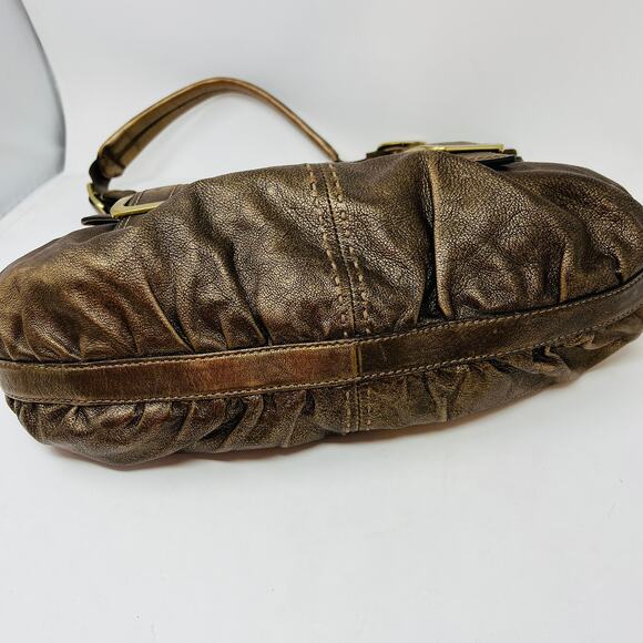 Cole Haan Metallic Leather Shoulder Bag Hobo Buckle Side - Picture 4 of 6